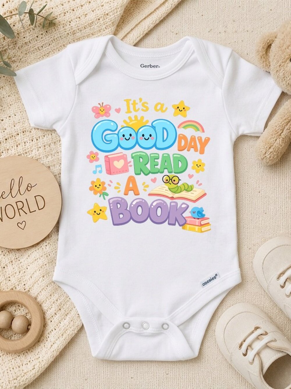 Read A Book Retro Summer Girls' Bodysuit Cute Natural ONESIE®